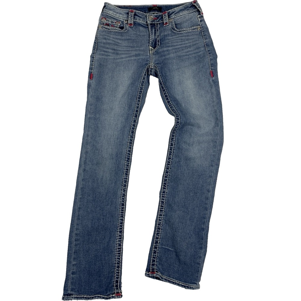 True Religion Billie Straight Leg Jeans Womens 28 Light Wash Blue Mid Rise